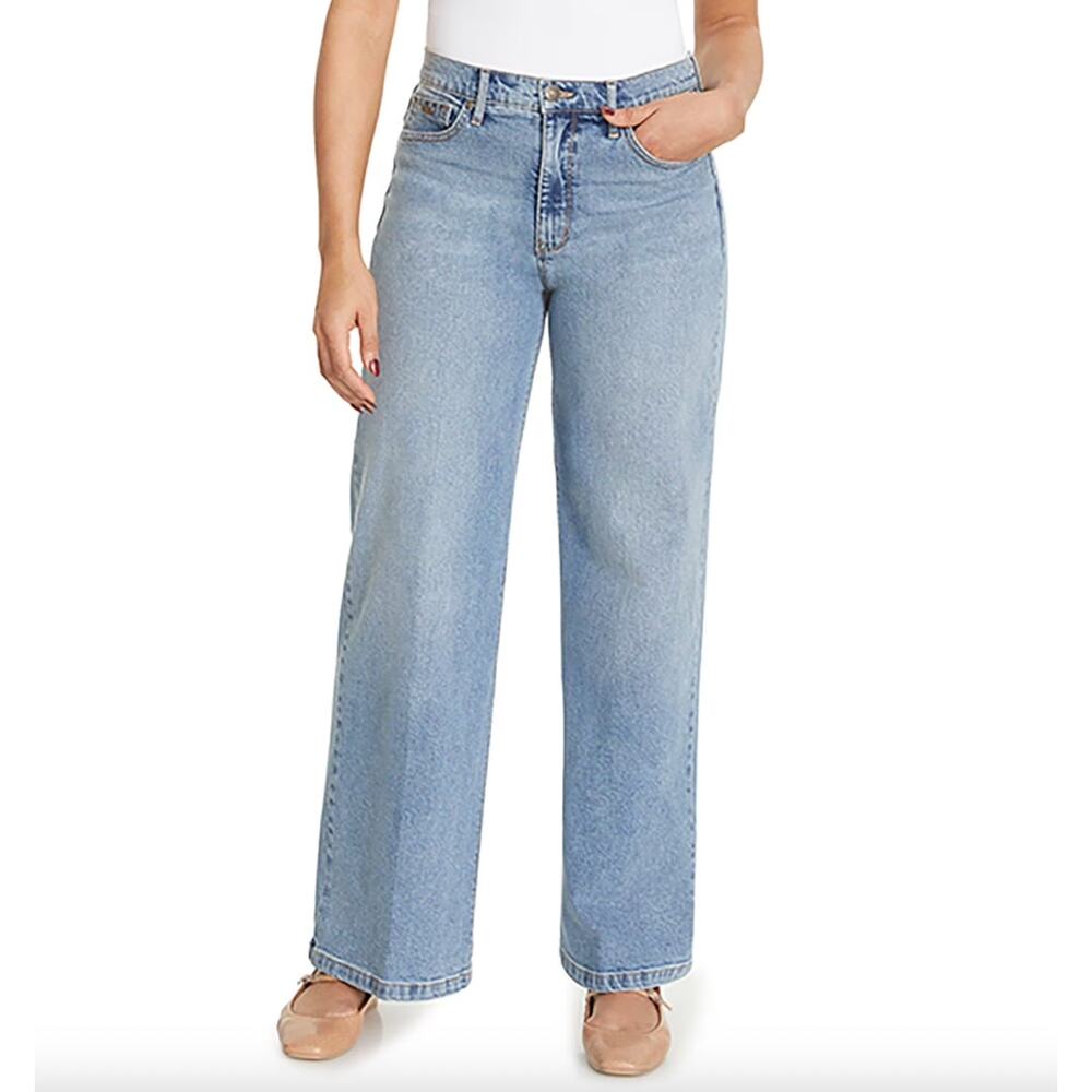 Nine West Wide Leg Jeans High Rise Light Wash Size 8